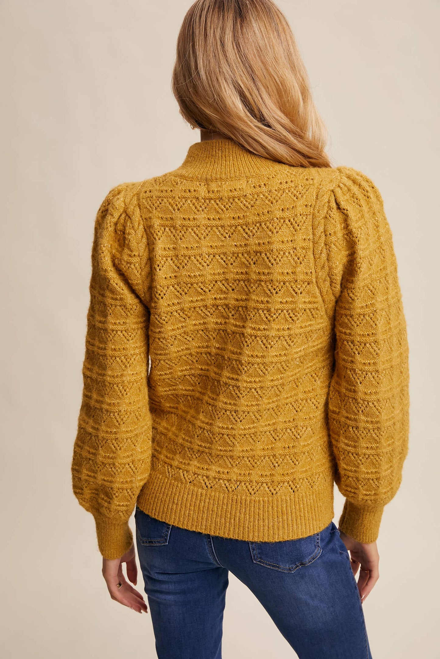 Pointelle Puff Sleeve Sweater