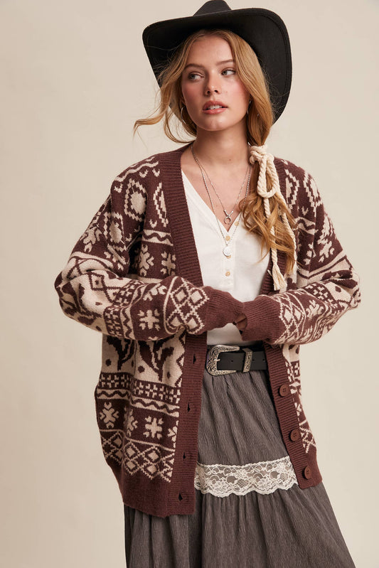 Fair Isle Floral Knit Cardigan