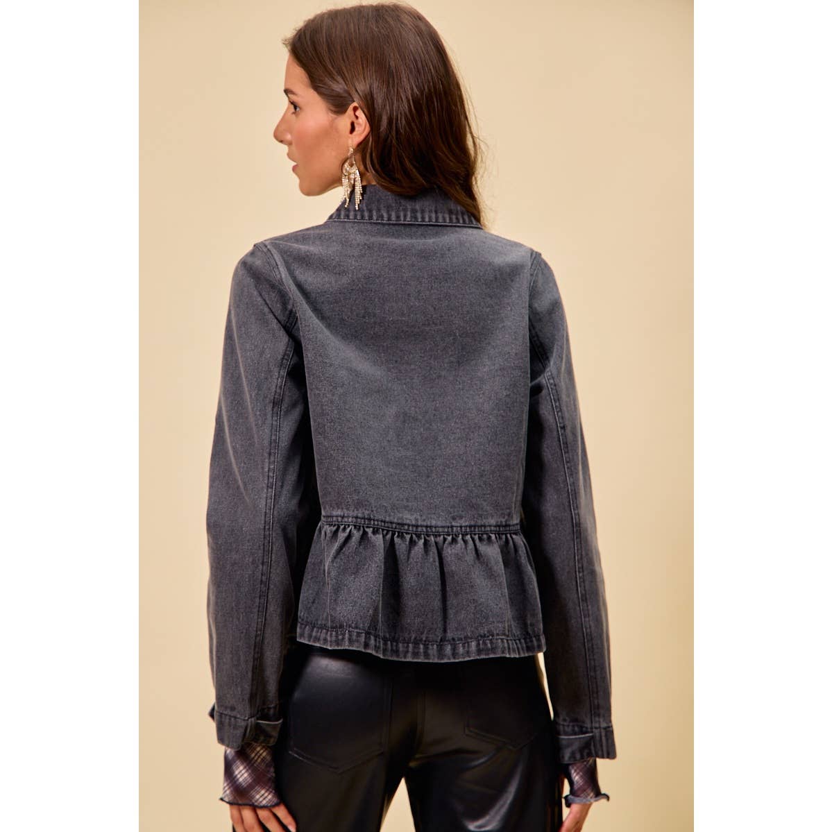 Denim Peplum Button Jacket