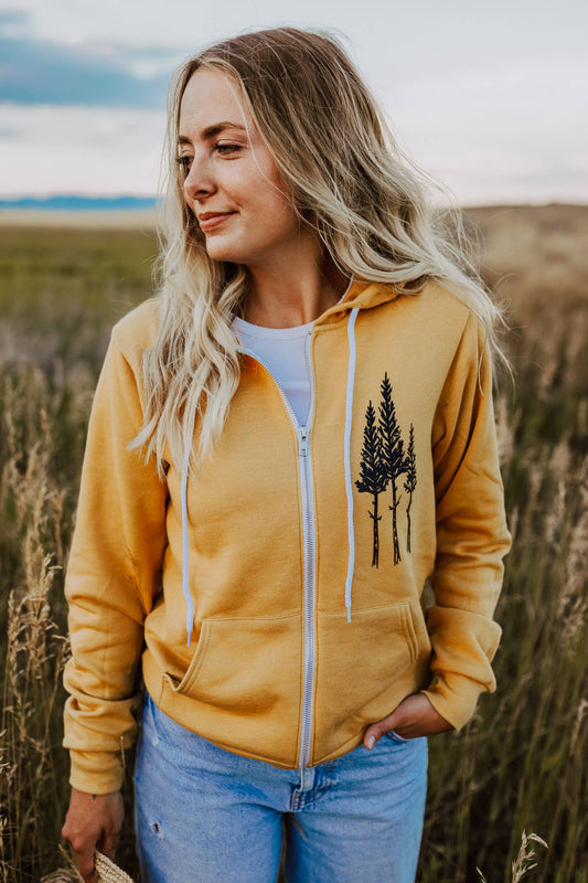 Rustic Three Tree Unisex Zip Hoodie