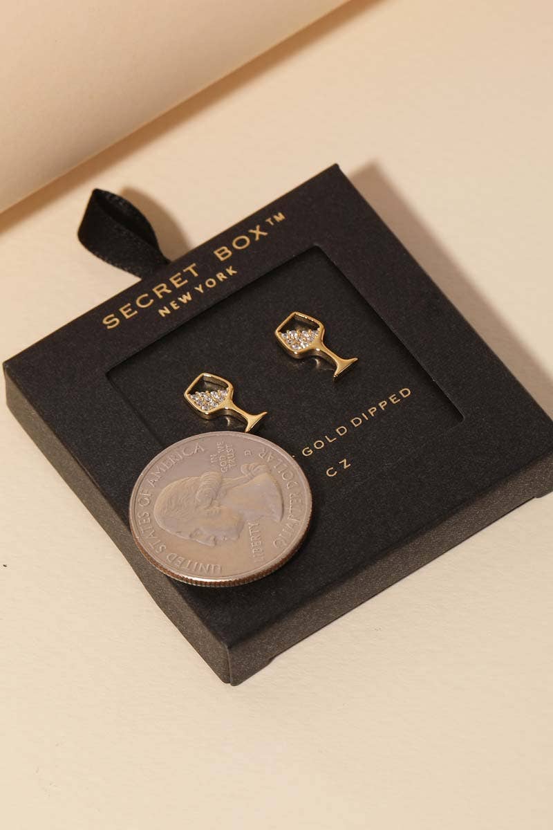 Secret Box Gold Dipped Wine Glass Stud Earrings