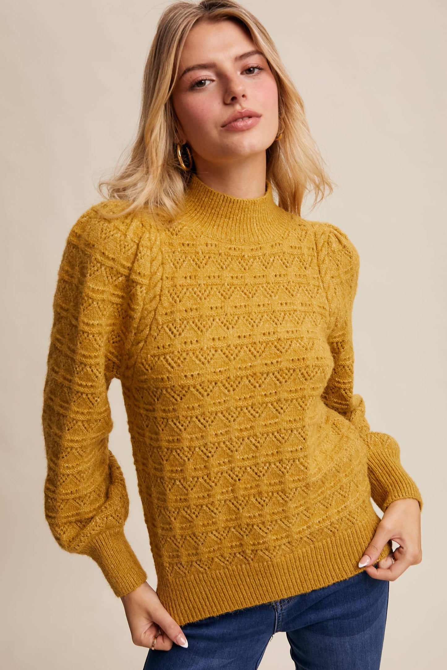 Pointelle Puff Sleeve Sweater