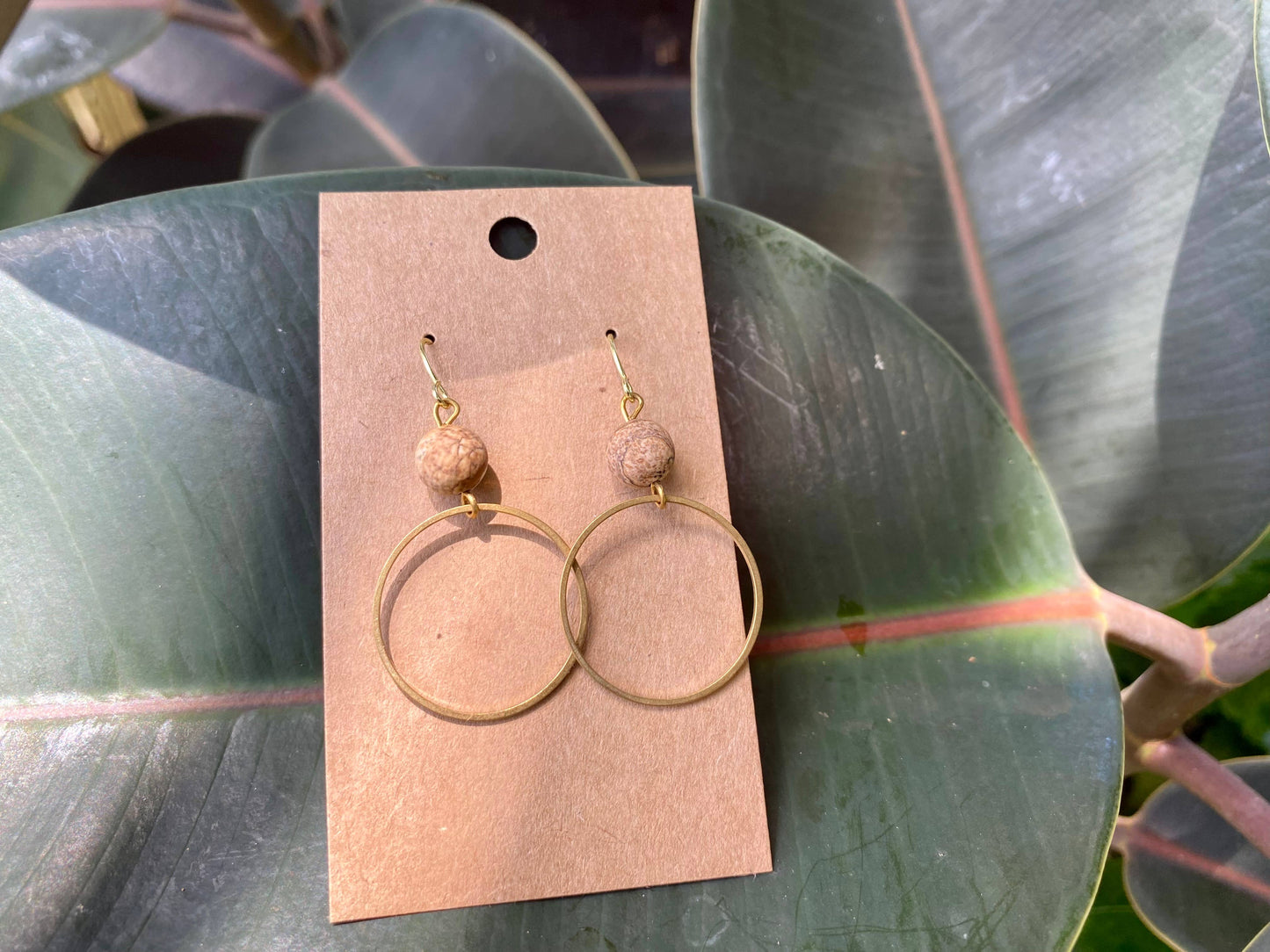 Amazonite and Brass Circle Earrings