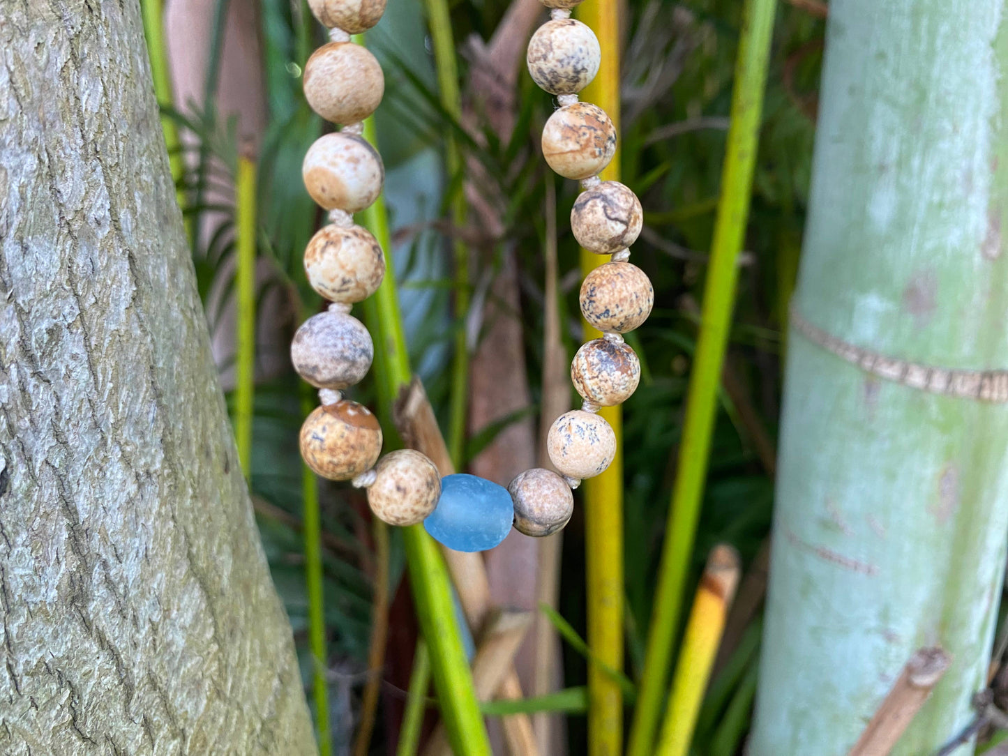 Picture Jasper & Recycled Glass Adjustable Beaded Necklace