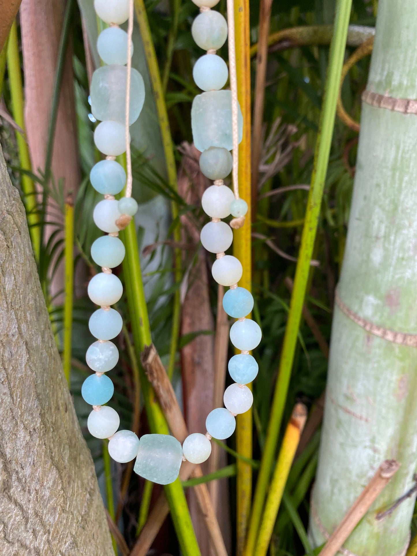 Amazonite and Recycled Glass Adjustable Beaded Necklace