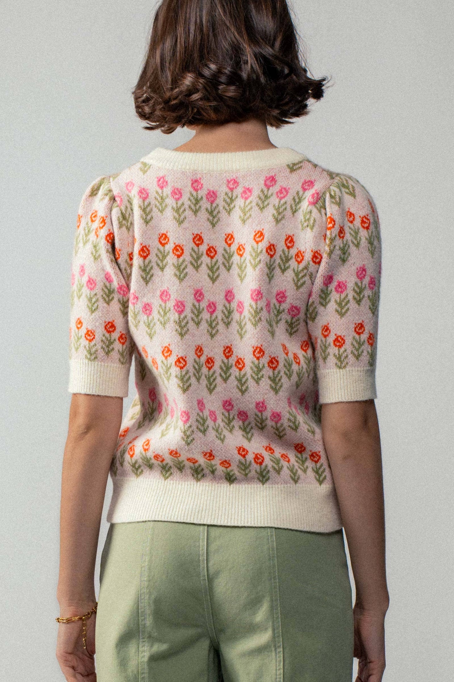Floral Print Crew Neck Knit Sweater