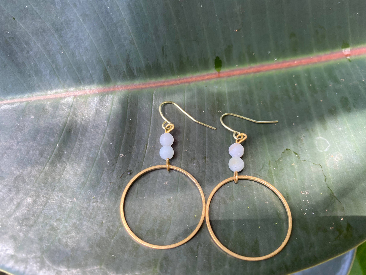 Amazonite and Brass Circle Earrings