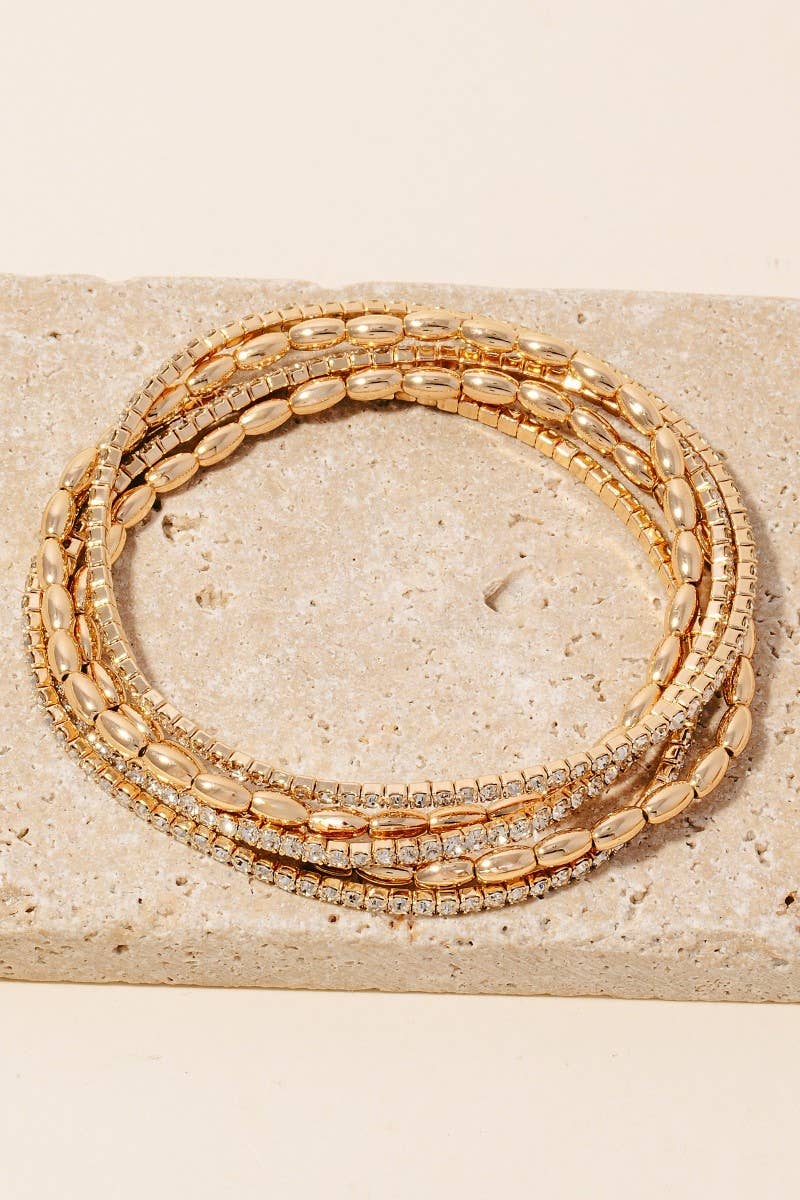 Rhinestone Pave And Elastic Beaded Bracelet Set