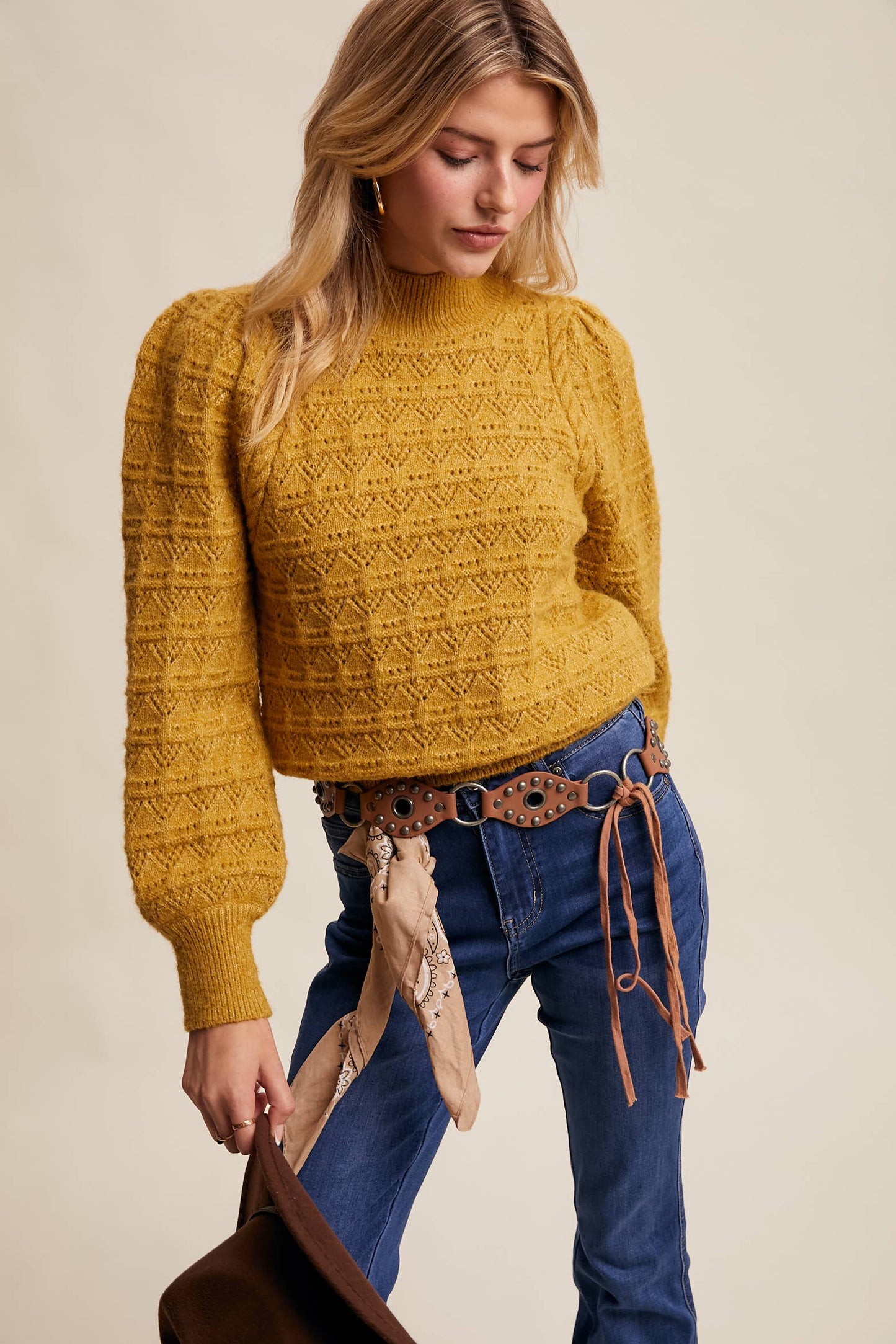 Pointelle Puff Sleeve Sweater