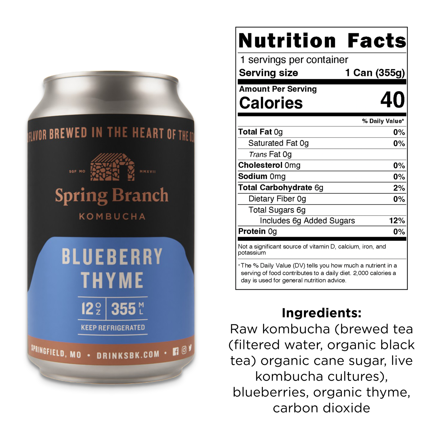 Blueberry Thyme Kombucha, 12 oz