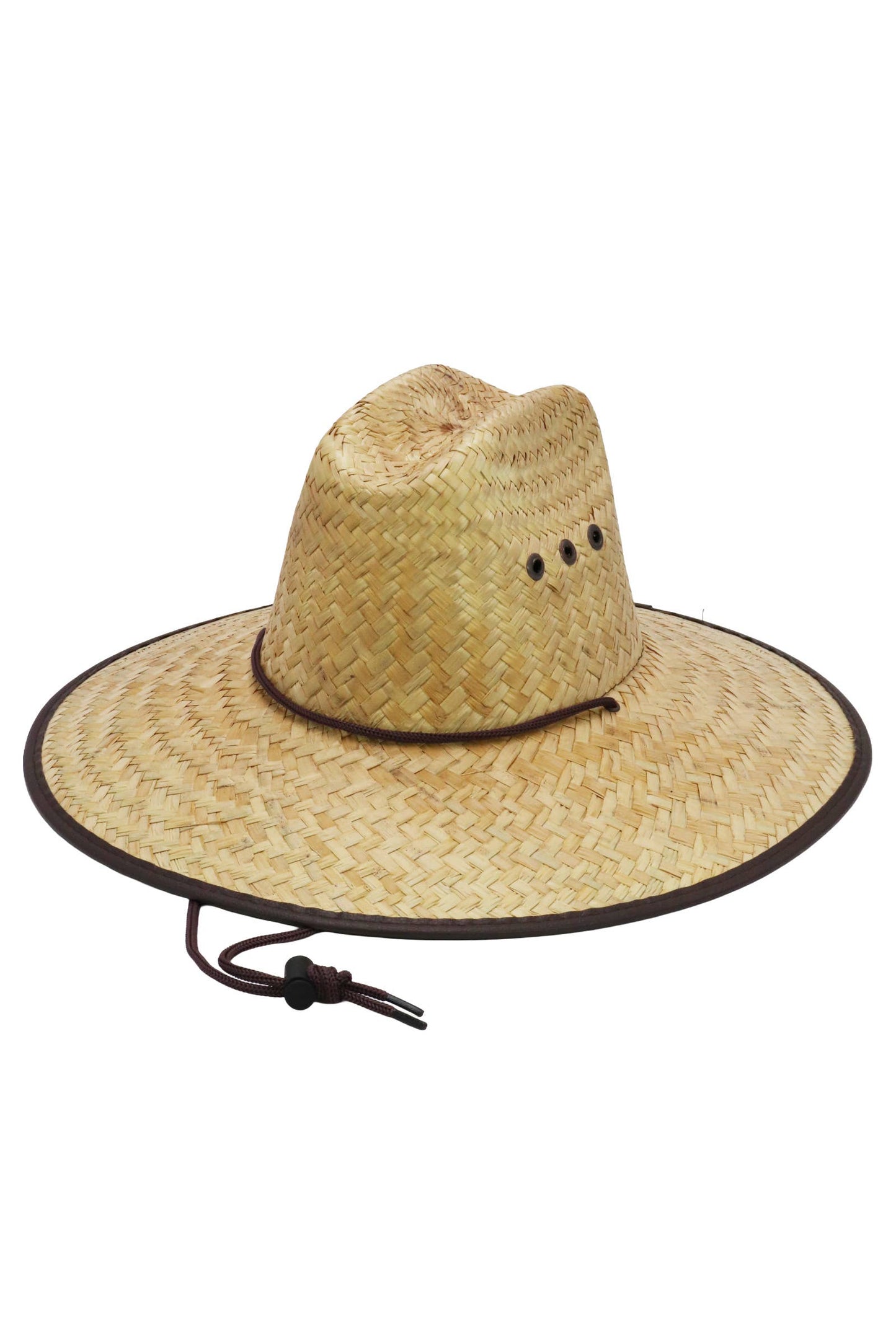 Kids Eyeleted Vegan Leather Trim Straw Lifeguard Hat