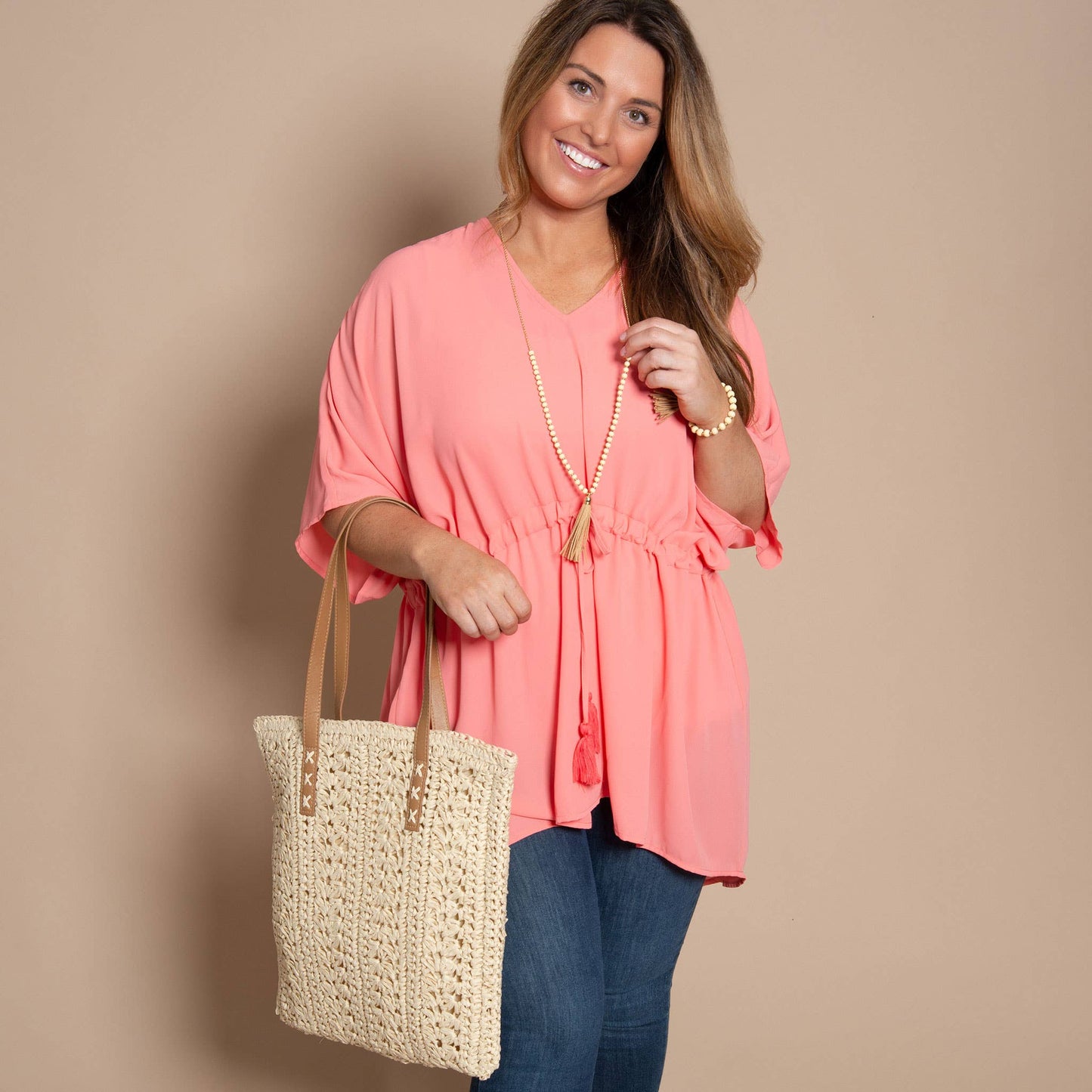 Wood Beaded Tassel Necklace