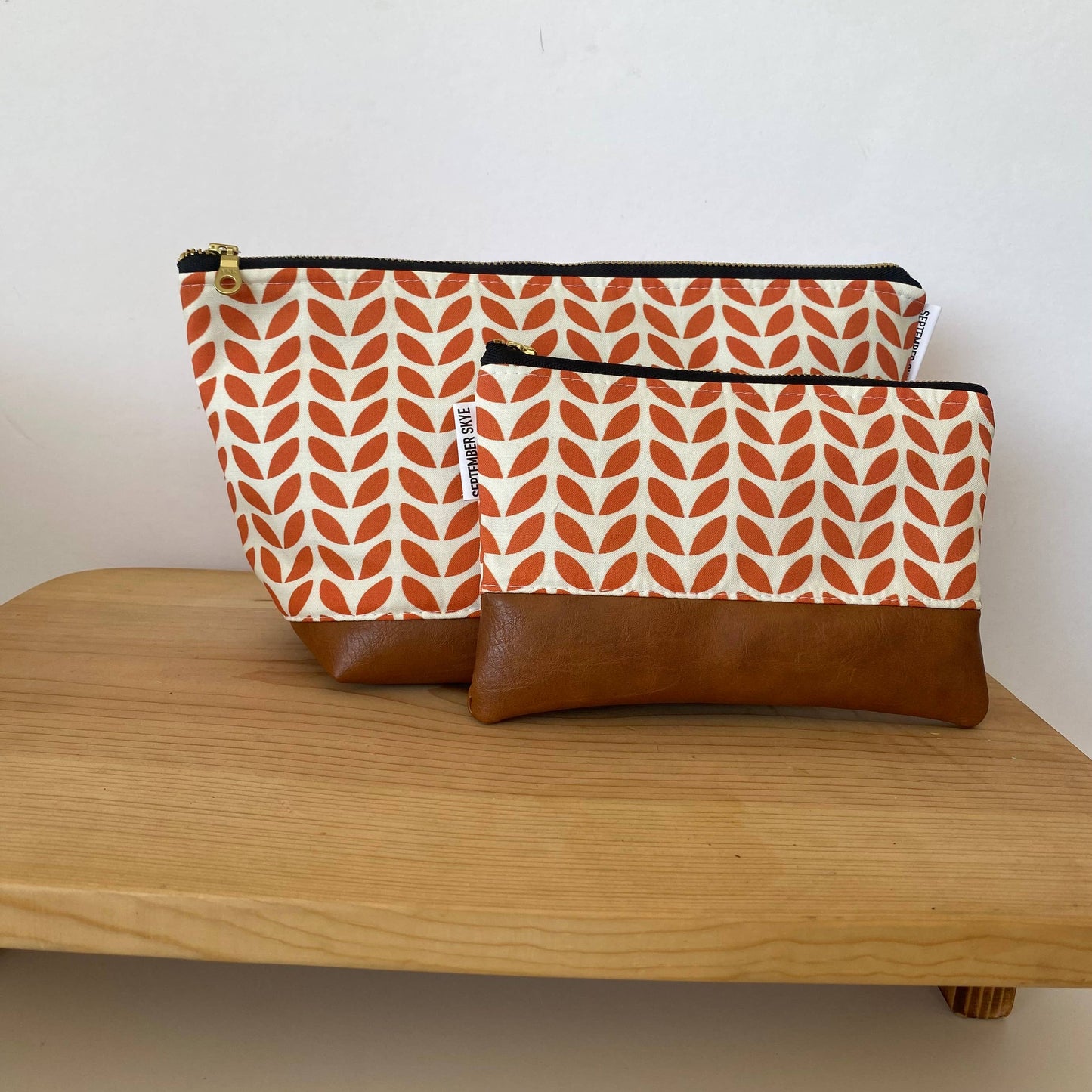 Coin purse in blooms fall leaves white and orange