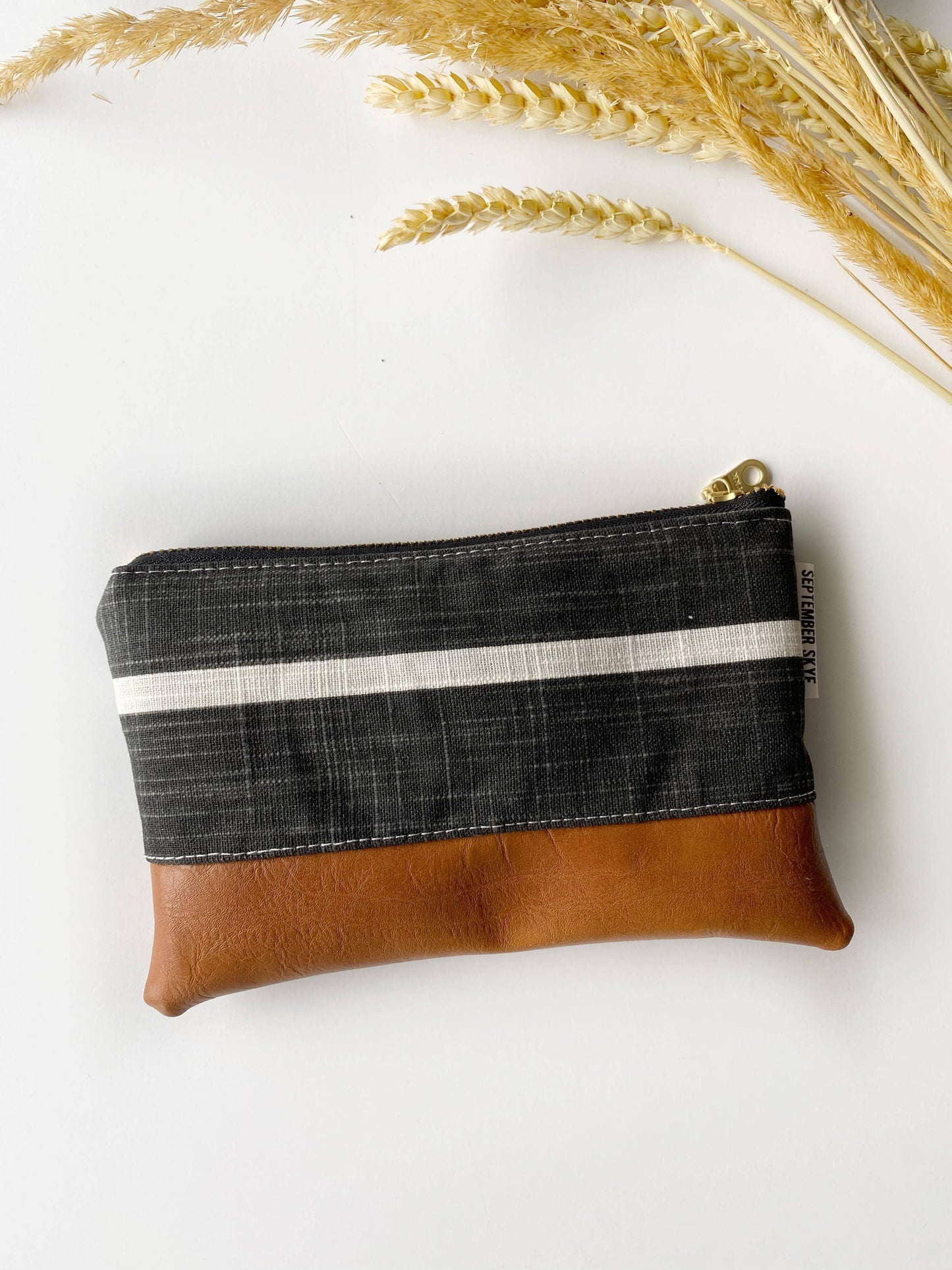Coin purse in black and white striped farmhouse