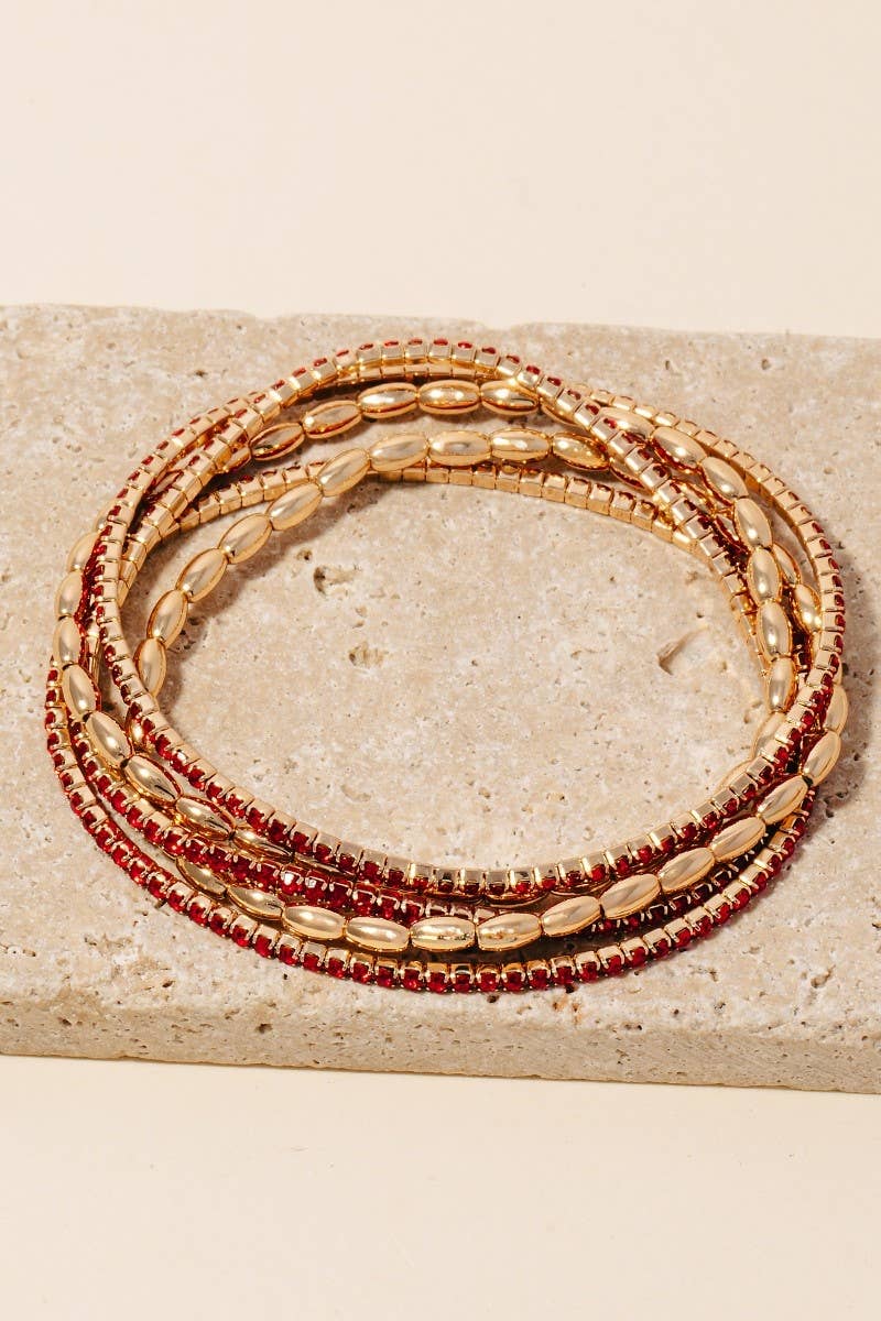 Rhinestone Pave And Elastic Beaded Bracelet Set