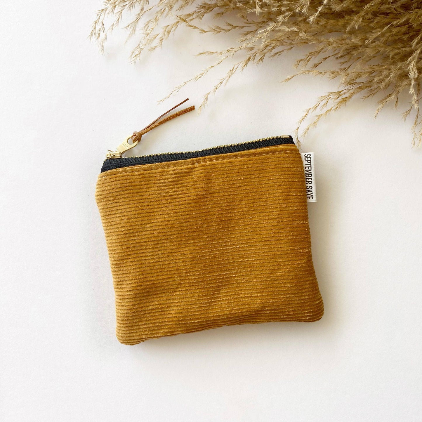 Small square pouch in mustard yellow corduroy