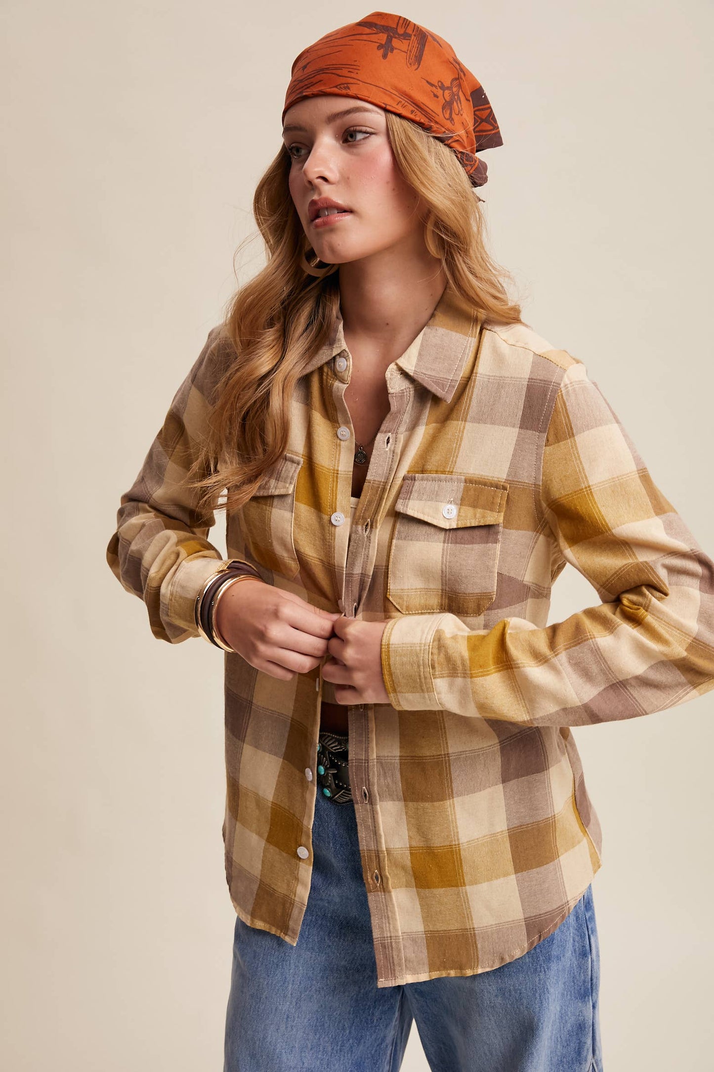 Western Plaid Button-Down Shirt