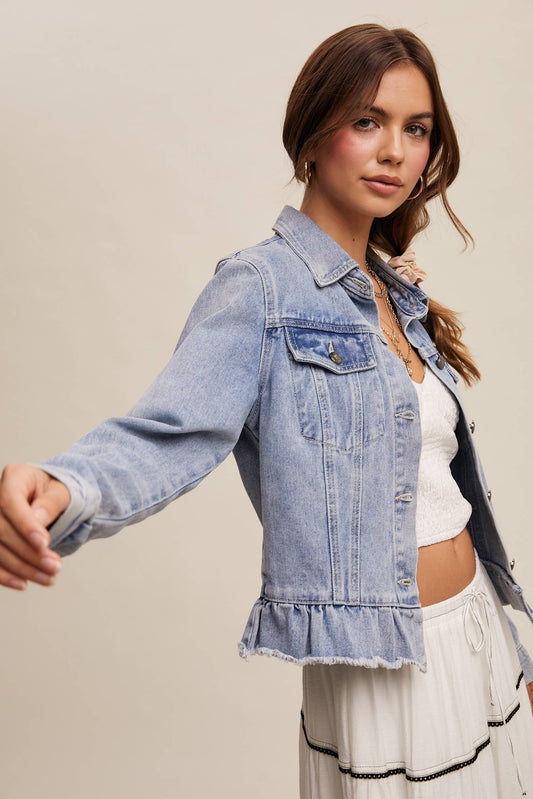 Ruffled Hem Denim Jacket