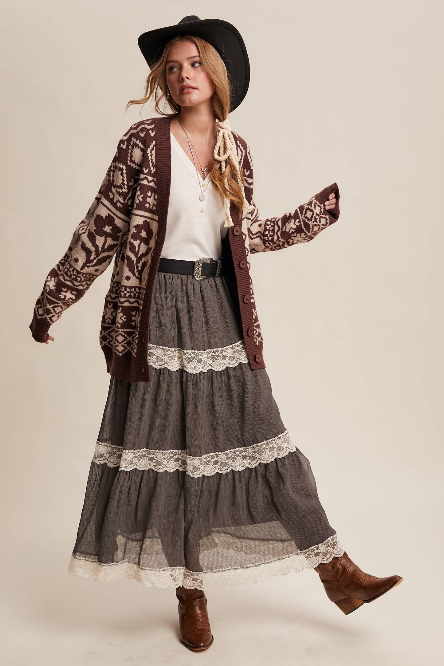 Fair Isle Floral Knit Cardigan