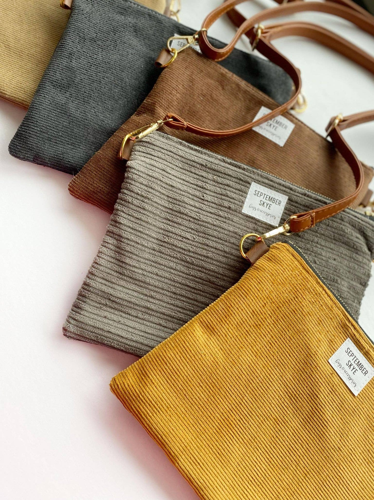 Small crossbody bag in light gray corduroy