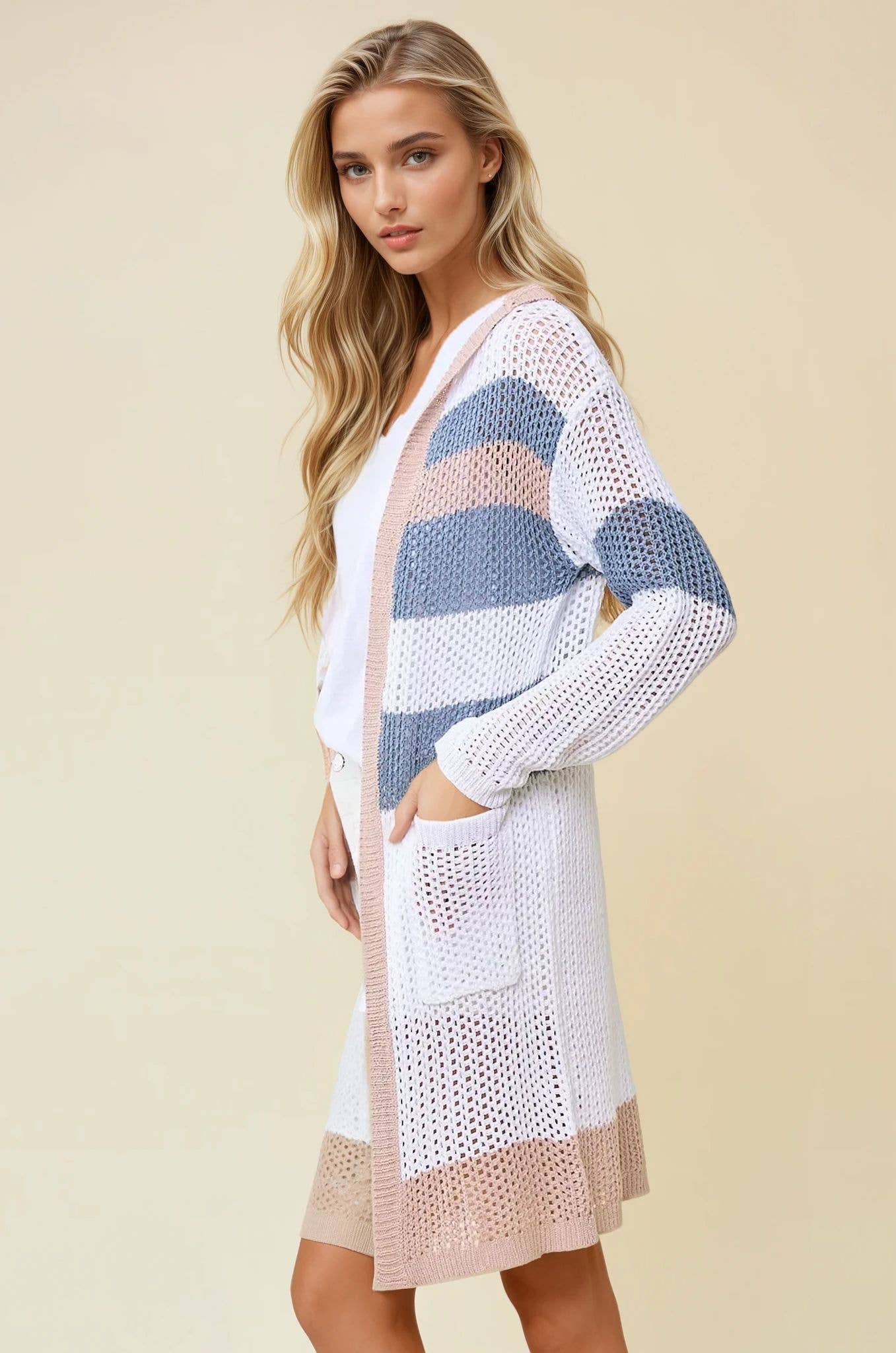 Multi Stripe Hoodie Cardigan