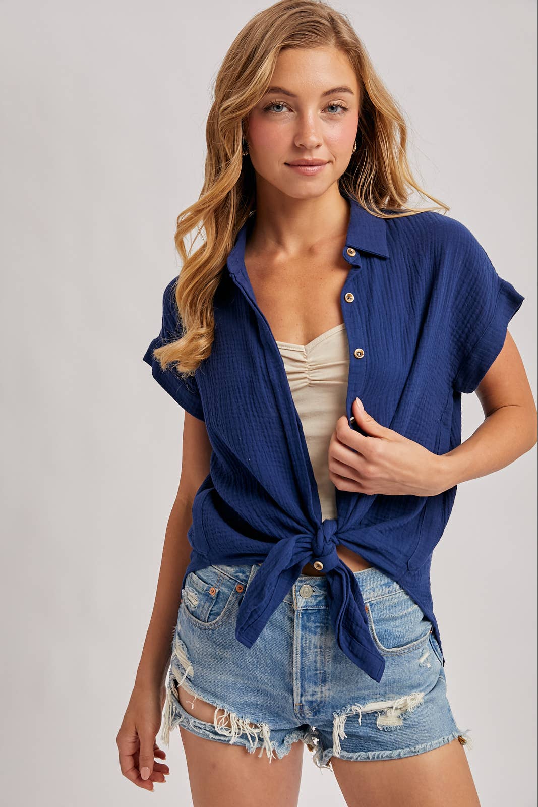 Front Tie Button Up Shirt