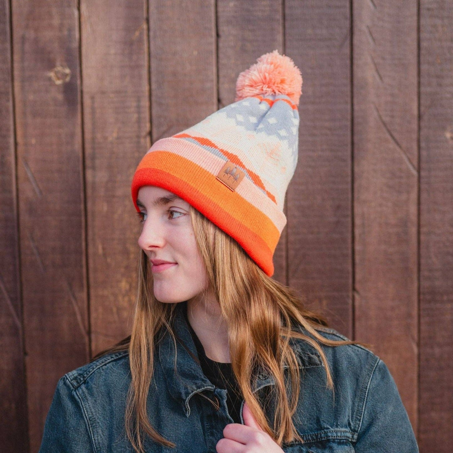 Winter Sunrise Stripe Pom Beanie - Orange/Violet- Discontinued