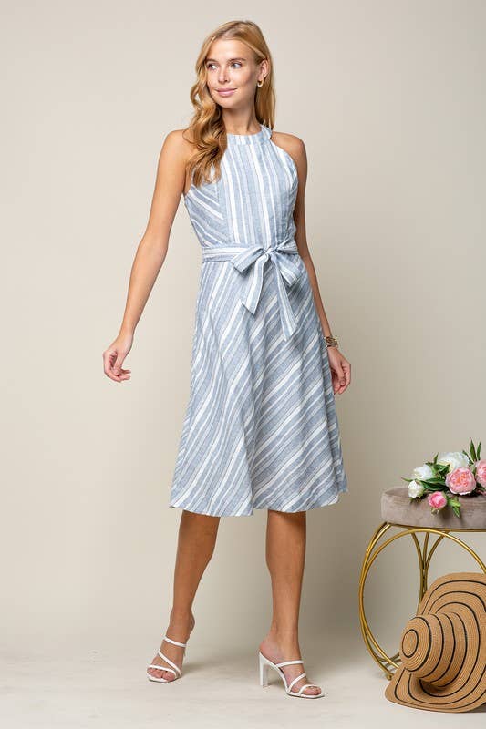 Halter Neck Dress with Multiple Stripe Ways