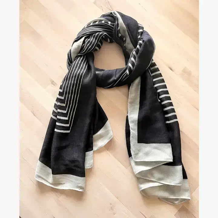 Black Stripe Design Soft Wrap Scarf