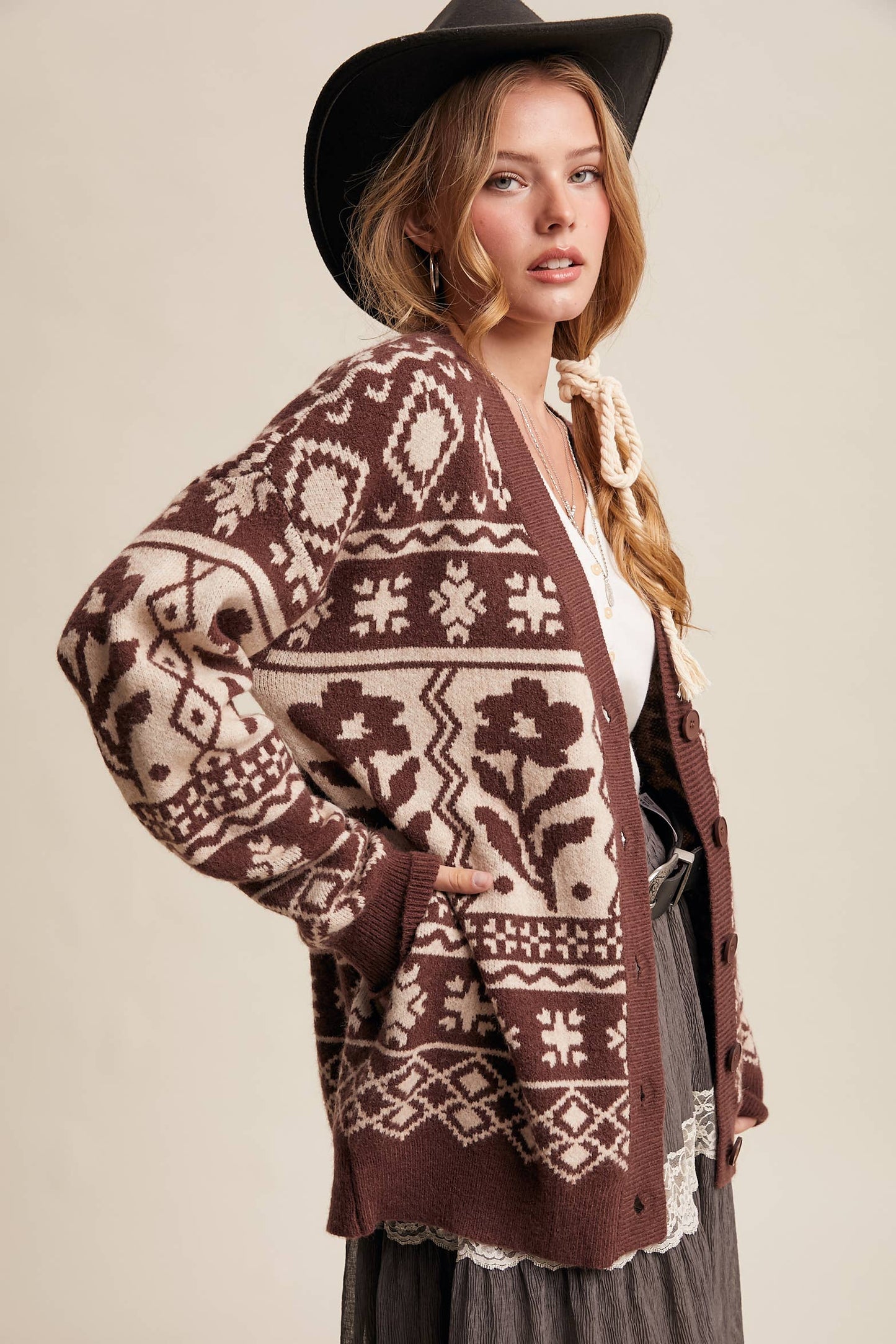 Fair Isle Floral Knit Cardigan