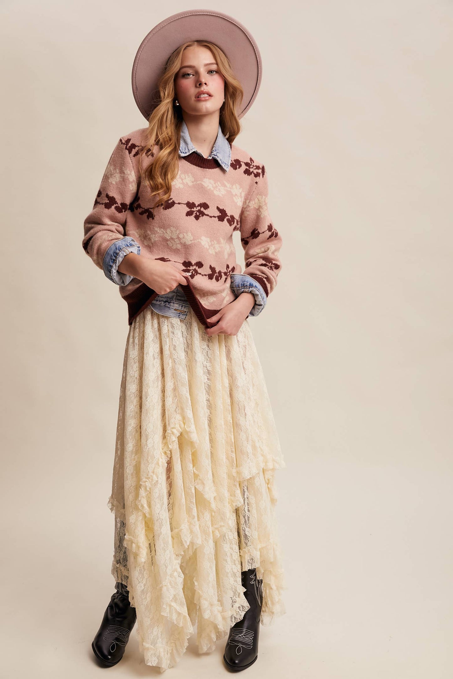 Floral Jacquard Knit Pullover
