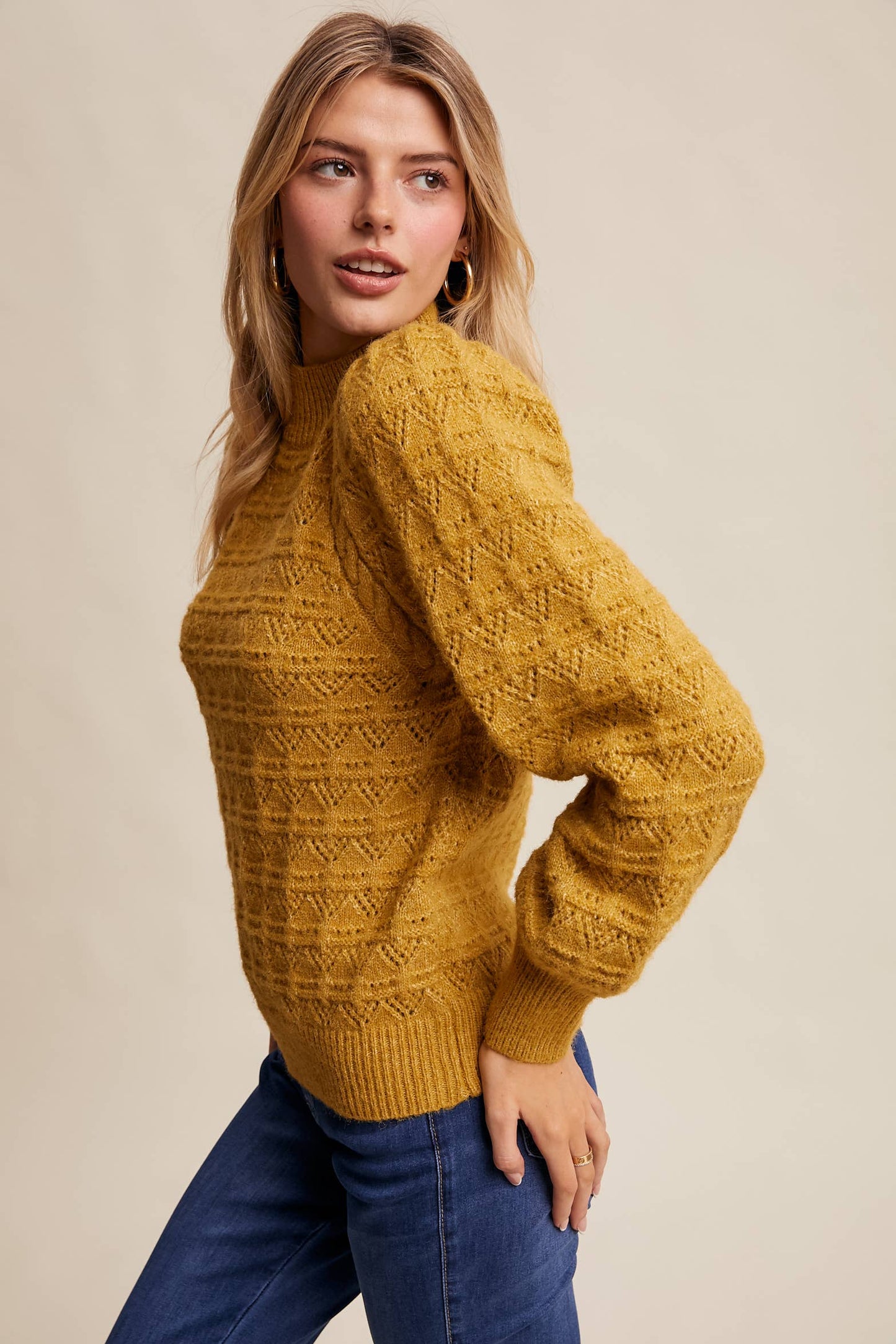 Pointelle Puff Sleeve Sweater