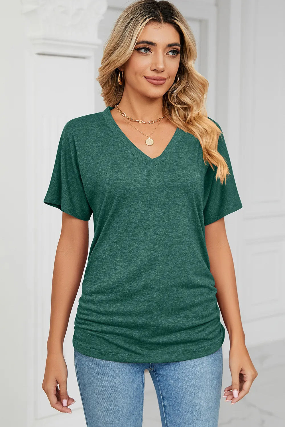 Ruched V-Neck Tee