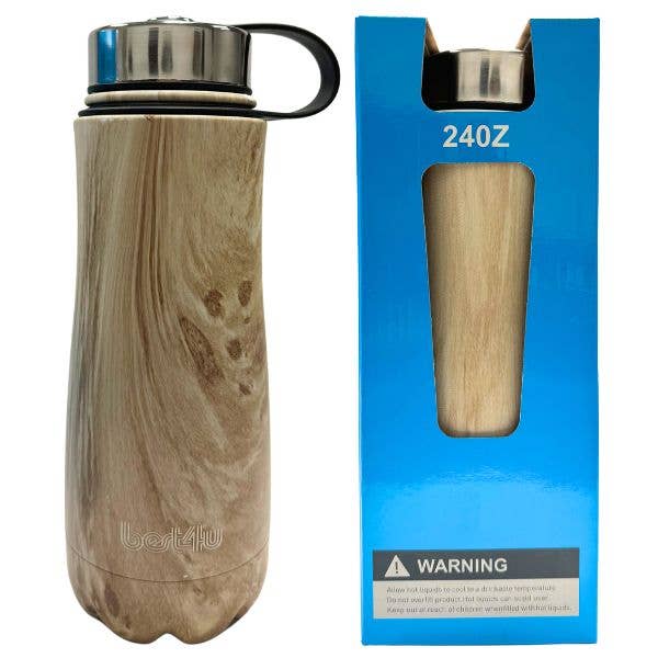 24OZ Water Bottle Flask -CTR- Wood Grain Stainless With SS