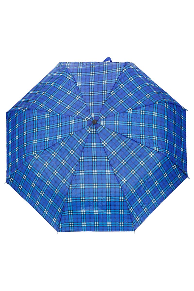 Blue Plaid Manual 8-Panel 3-Fold Compact Umbrella