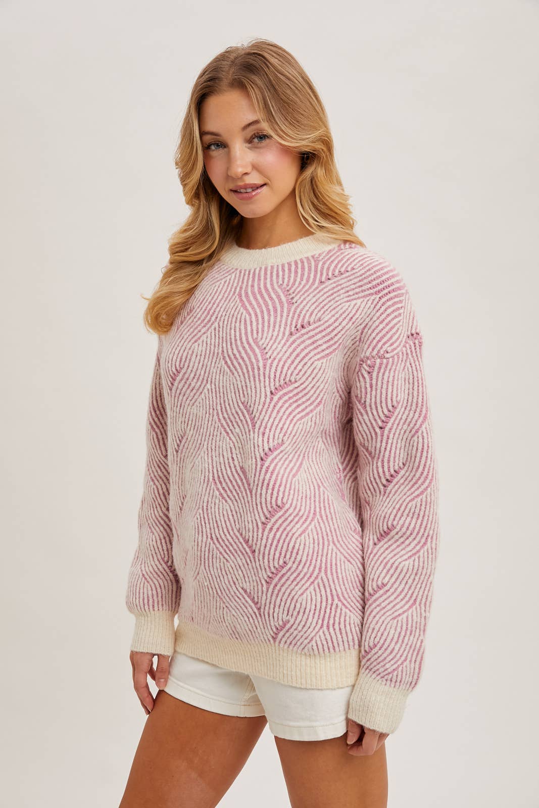 Crew Neck Geo Textured Knit Sweater
