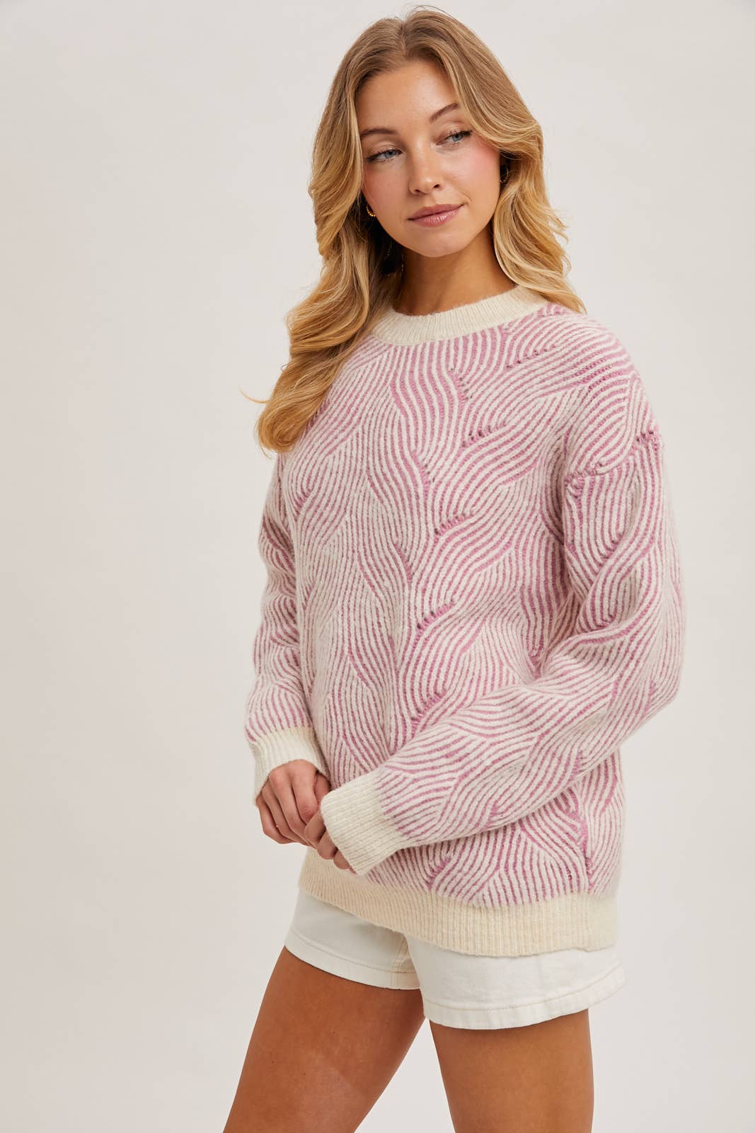 Crew Neck Geo Textured Knit Sweater