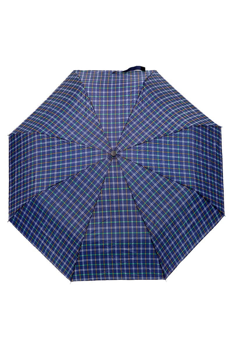 Blue Plaid Manual 8-Panel 3-Fold Compact Umbrella