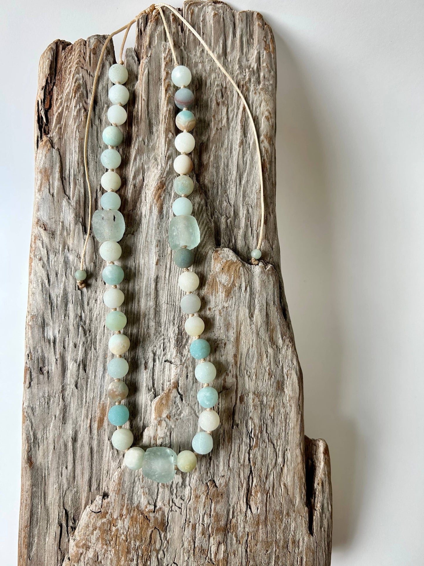 Amazonite and Recycled Glass Adjustable Beaded Necklace