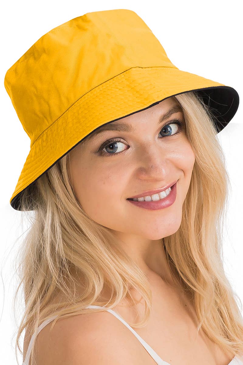 Solid Reversible Black Bottom Cotton Bucket Hat
