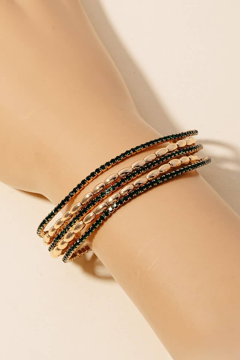 Rhinestone Pave And Elastic Beaded Bracelet Set