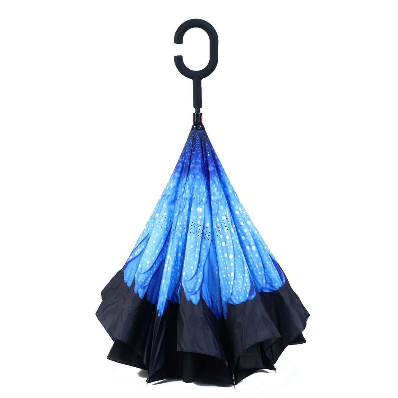 Deep Blue Flower Double Layer Inverted Umbrella