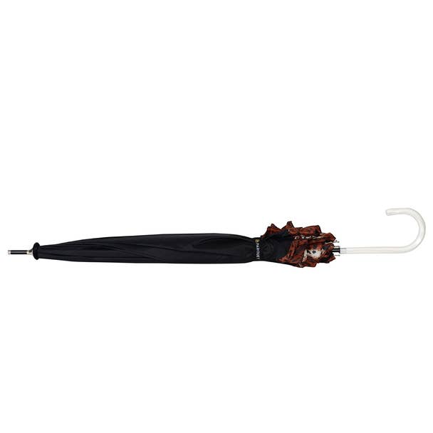 Petite Black Umbrella with Leopard Print Border