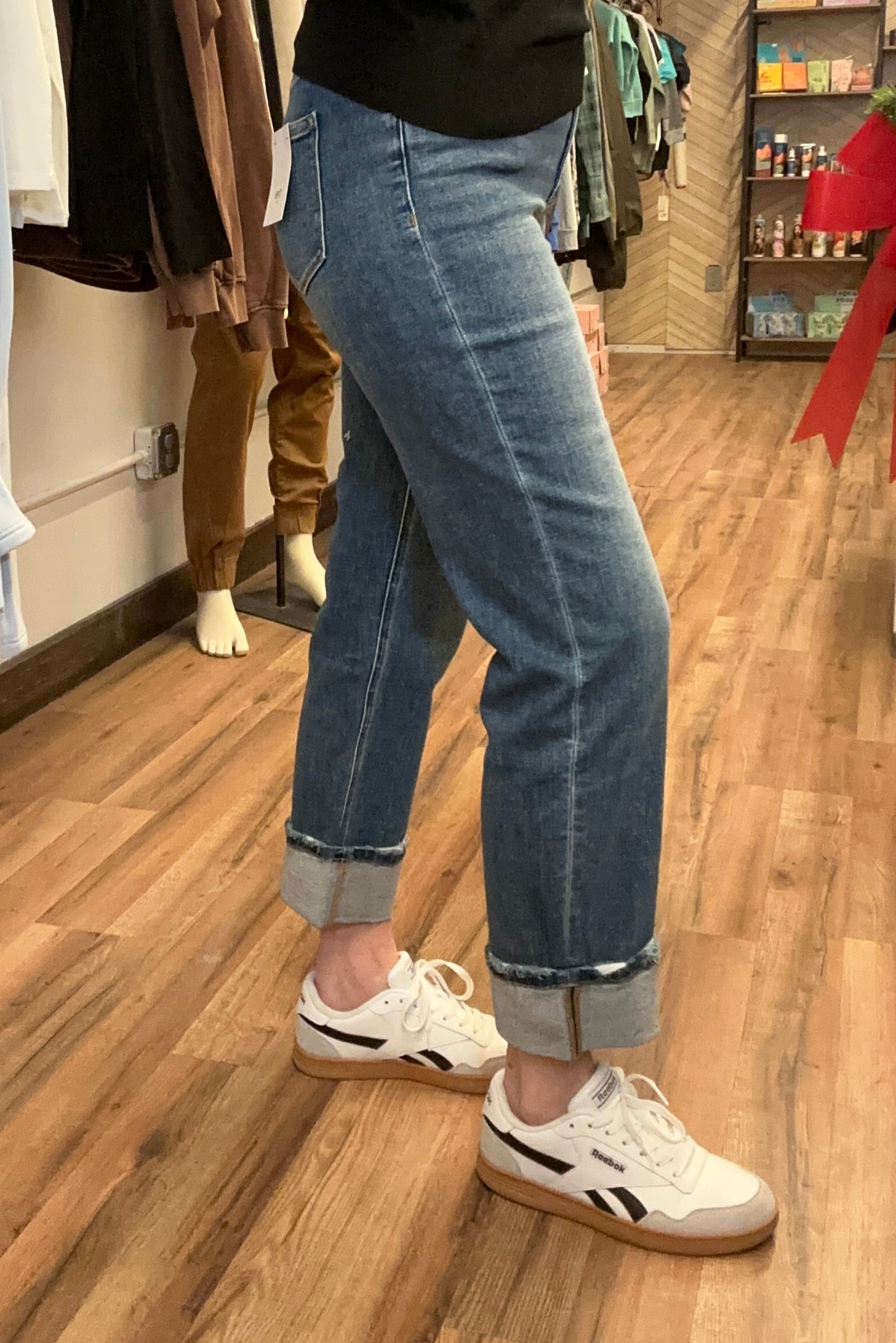 Dark Wash Cuffed Straight Jeans