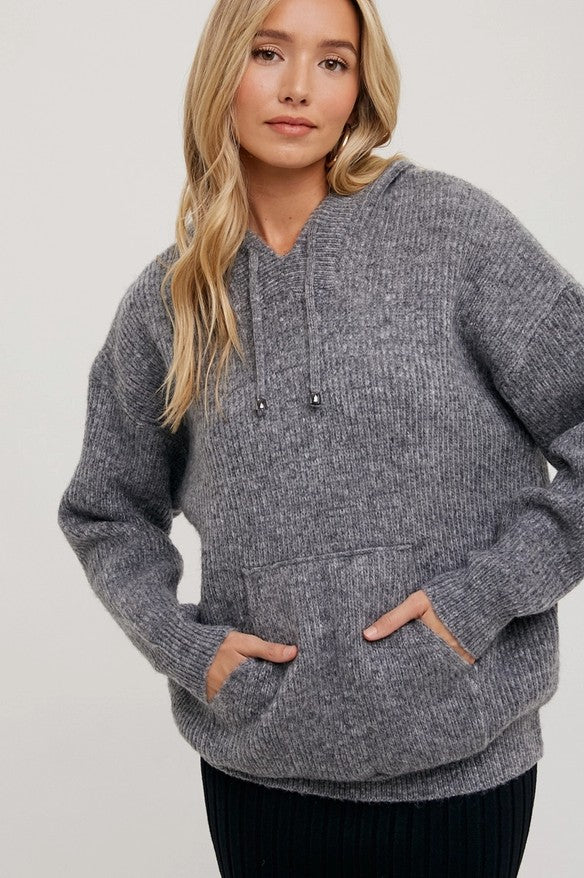 Ribbed Knit Sweater Hoodie
