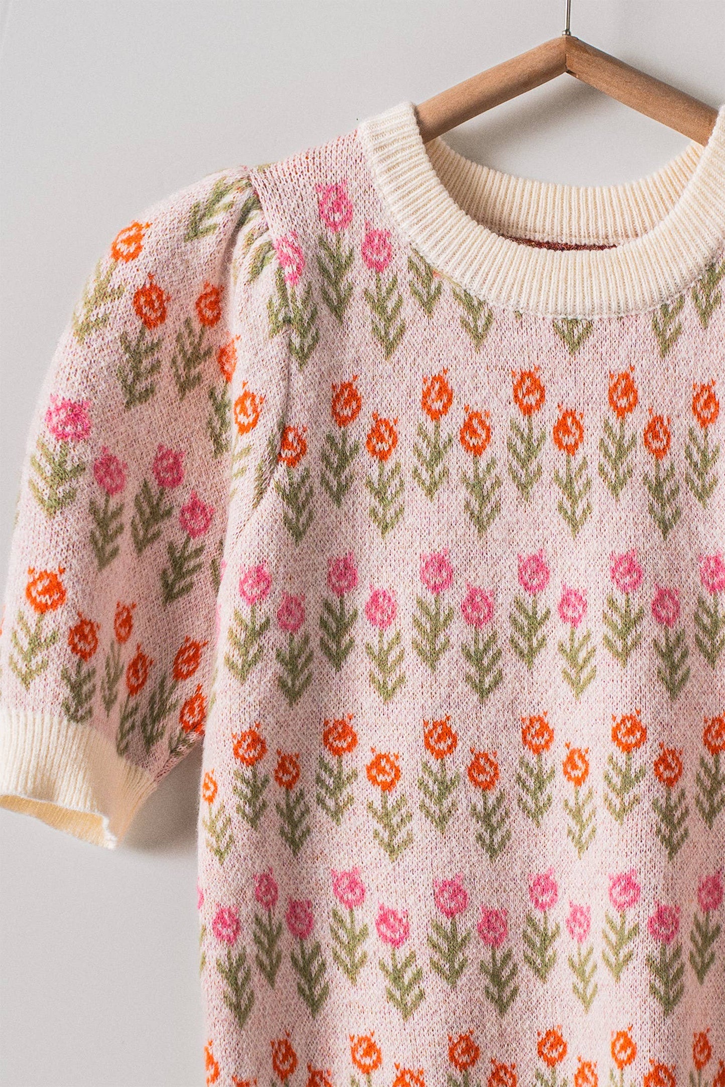 Floral Print Crew Neck Knit Sweater