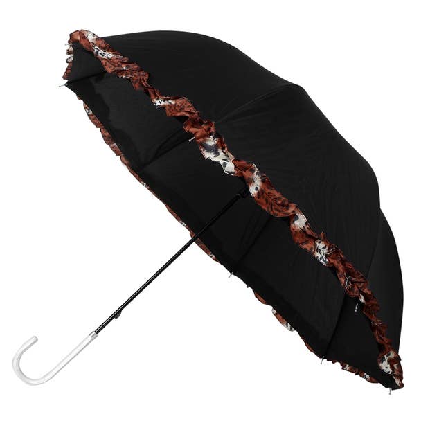 Petite Black Umbrella with Leopard Print Border