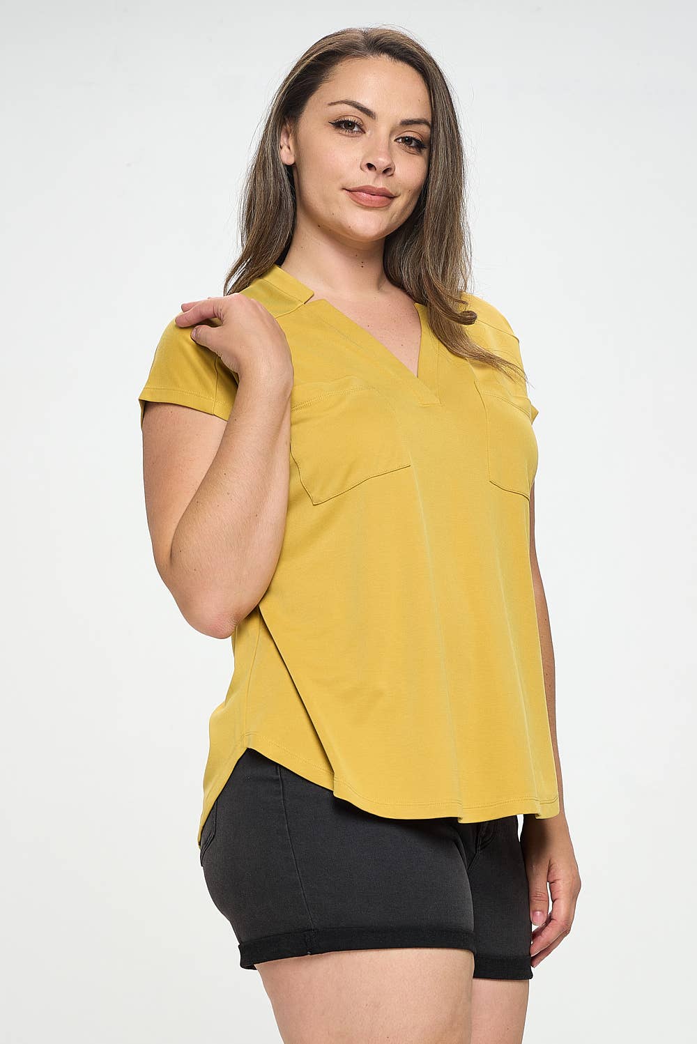CUPRO SLIT V-TOP WITH PLEAT DETAIL