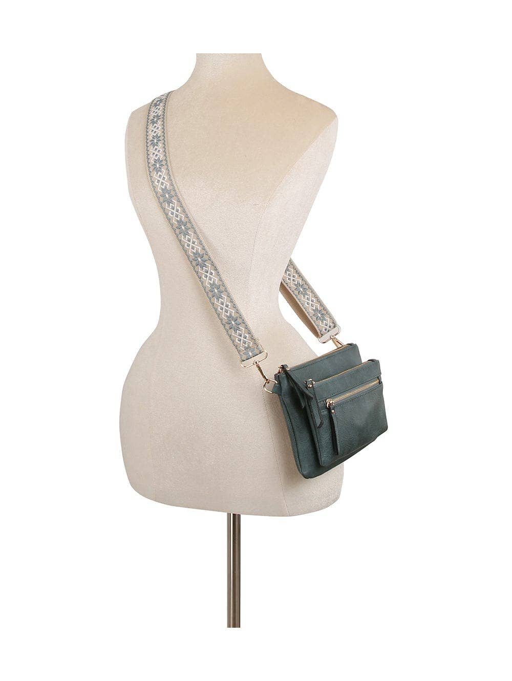 Multi Zip Pocket Women's Crossbody Bag with Guitar Strap