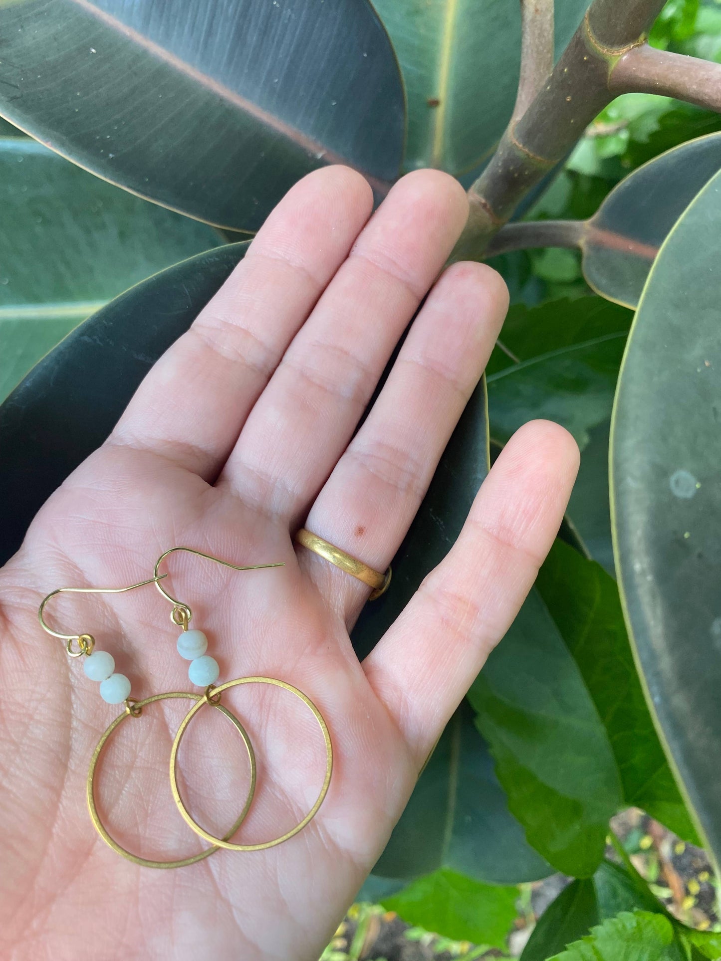 Amazonite and Brass Circle Earrings